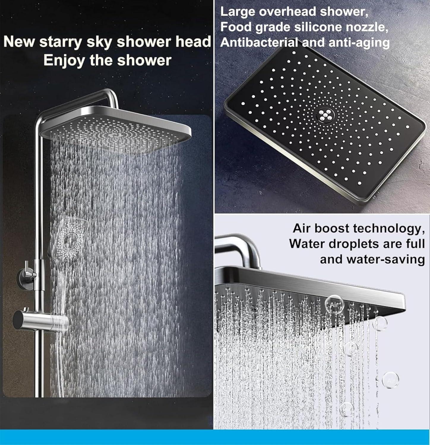 Smart Shower Panel LED With Piano Button Set (Black)